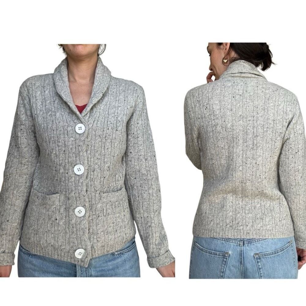 Irelandseye Gray Wool Cashmere Cardigan Sweater Irish Fisherman Size Medium Aran